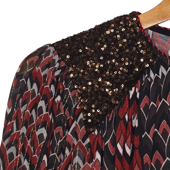Annthropologie Bl-nk London Metallic Zig Zag Print Sequins Embellished Blouse XS - Picture 3 of 12